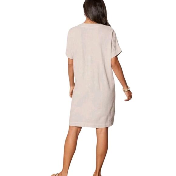 Evereve Vienna Dress S Linen Blend Fawn Taupe Minimal Neutral Basic Timeless NWT - Picture 2 of 16